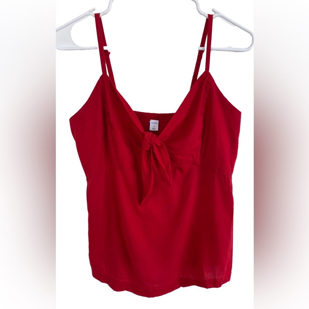 Old Navy women’s red tank with smocked back and tie front